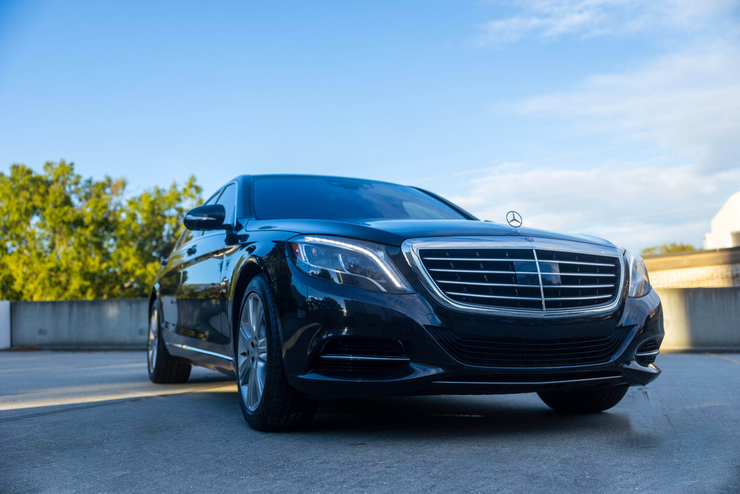 One of our Mercedes S550 Sedans, freshly cleaned and ready to go.